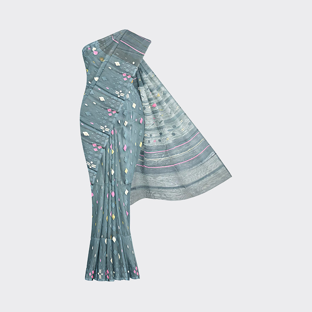 Grey Blue Jamdani Saree | Trendz City