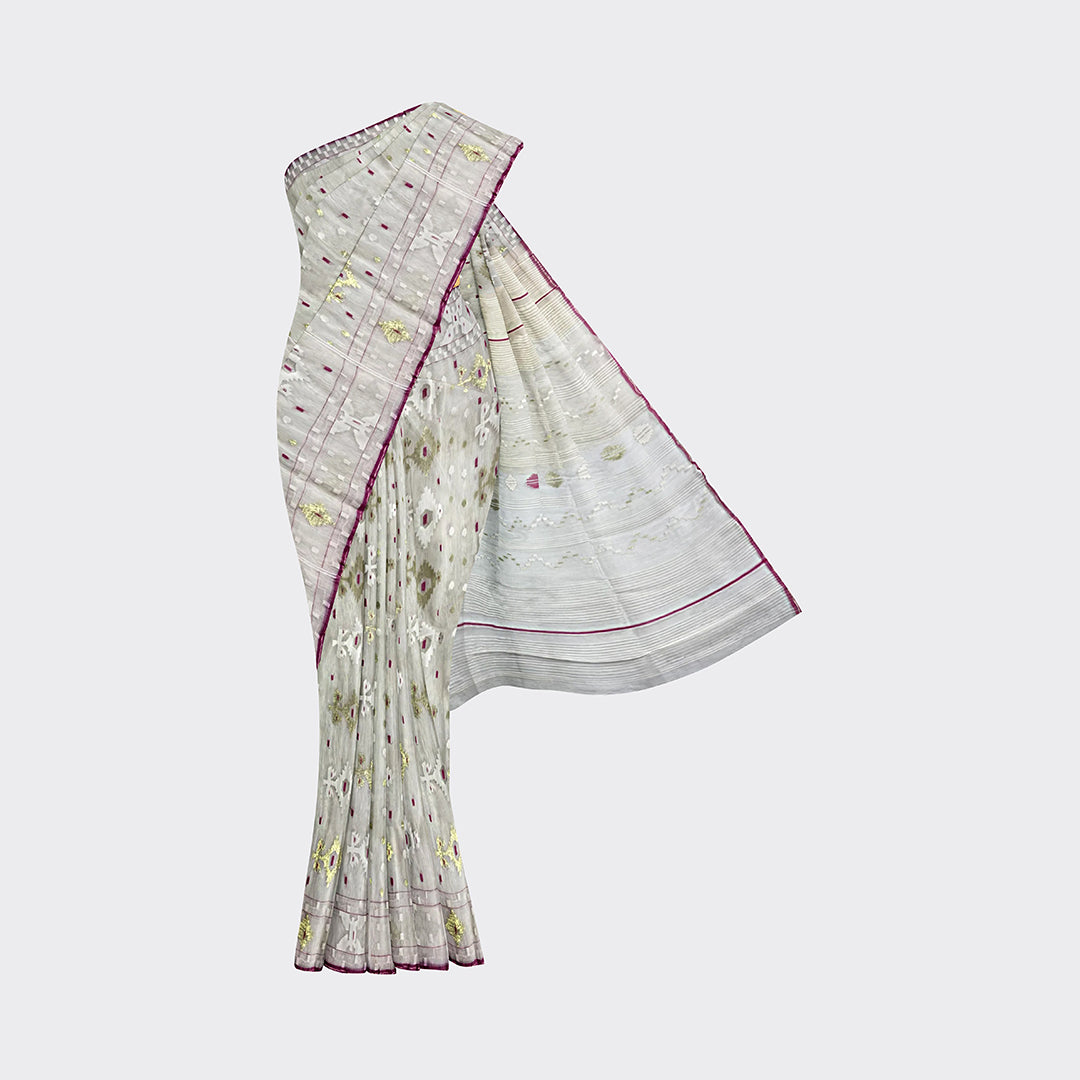 White Jamdani Saree Coper Jori | Trendz City